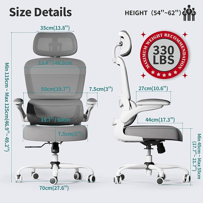 TRALT Office Chair Ergonomic Desk Chair, 330 LBS Home Mesh Office Desk Chairs with Wheels, Comfortable Gaming Chairs White Pack of 4