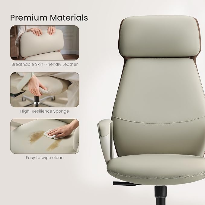 EUREKA ERGONOMIC Aric Executive Office Chair, High Back PU Leather Desk Chair with Lumbar Support, Professional Modern Home Office Chair with Large Headrest & 3-Position Recline(Pack of 3, Beige)