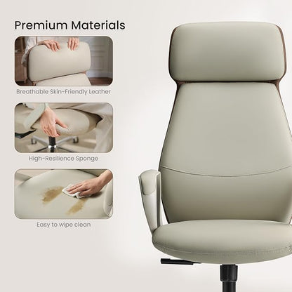 EUREKA ERGONOMIC Aric Executive Office Chair, High Back PU Leather Desk Chair with Lumbar Support, Professional Modern Home Office Chair with Large Headrest & 3-Position Recline(Pack of 5, Beige)