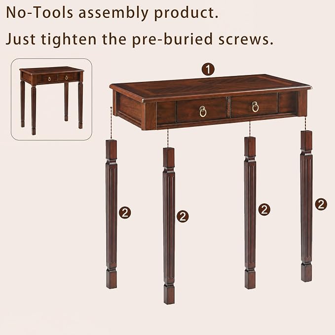 Cherry Walnut Writing Desks with Drawers, 31.5" Mid-Century Modern Computer Desk for Home Office, Secretary Desk for Living Room Study or Workspace, Easy Assembly Vanity Desk, SSZD1258