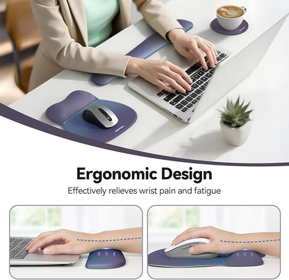 TECKNET Gel Mouse Pad with Wrist Rest, 3 in 1 Keyboard Wrist Rest for Pain Relief, Non-Slip PU Base & Easy Typing, Ergonomic Mousepad Set for Office & Home