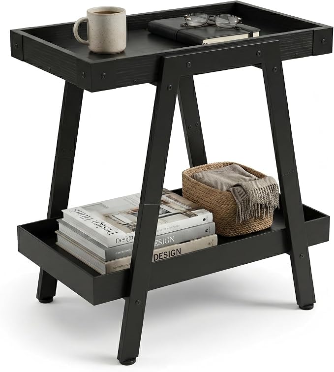 IPARTS EXPERT Farmhouse Side Table, 2-Tier Industrial End Table Black | Heavy Duty 150 LBS Idea for Living Room, Bedroom, Entryways, Home Offices Easy Assembly
