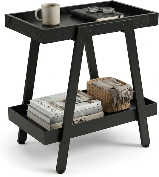 IPARTS EXPERT Farmhouse Side Table, 2-Tier Industrial End Table Black | Heavy Duty 150 LBS Idea for Living Room, Bedroom, Entryways, Home Offices Easy Assembly