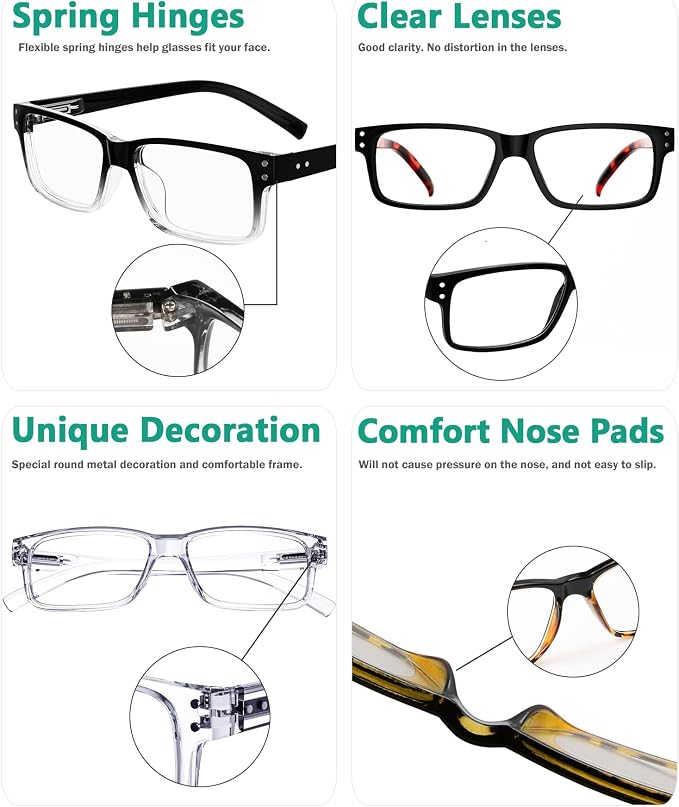Eyekepper Vintage Reading Glasses for Men - 5 Pack Classic Readers with Spring Hinges +2.00