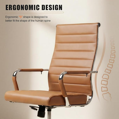 Okeysen Office Desk Chair, Ergonomic Leather Modern Conference Room Chairs, Executive Ribbed Height Adjustable Swivel Rolling Chair for Home Office. (Brown)