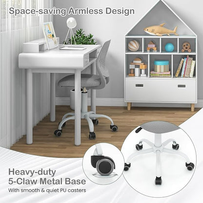 Giantex Kids Desk Chair, Adjustable Children Study Chair, Swivel Armless Mesh Task Office Chair, Computer Desk Chair with Adjustable Height & Lumbar Support (Grey)