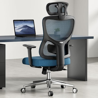 Soohow Ergonomic Office Chair, Mesh Home Desk Chair with Armrest, High Back Office Chair with Adjustable Lumbar Support and Headrest, Comfy Recling Swivel Chair for Home and Office, Black & Navy