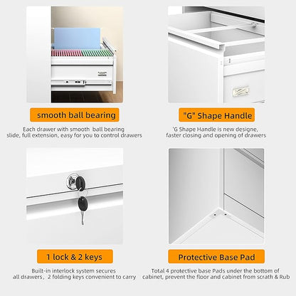 INTERGREAT 4 Drawer Lateral File Cabinet,White Lateral Filing Cabinet with Lock, 36" W Metal Steel Horizontal File Cabinets for Home Office, Easy Assembled