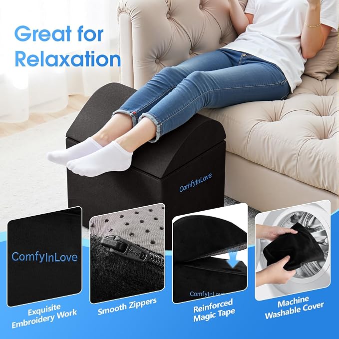 Foot Rest for Under Desk at Work - Non-Slip Foot Stool with 3 Adjustable Heights, Ergonomic Under Desk Footrest with Washable Cover for Leg Elevation, Desk, Home, Office, Car (Black)