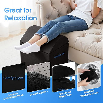Foot Rest for Under Desk at Work - Non-Slip Foot Stool with 3 Adjustable Heights, Ergonomic Under Desk Footrest with Washable Cover for Leg Elevation, Desk, Home, Office, Car (Black)