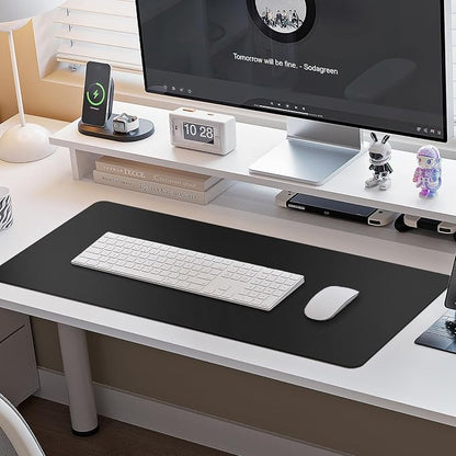 ‎Boutilon Leather Desk Pad Protector,Non-Slip Mouse Pad,Laptop Desk Pad,Office Mouse Mat,Waterproof Leather Desk Blotter,Desk Writing Pad for Office and Home,Laptop Blotter (M-Black,30"x14")