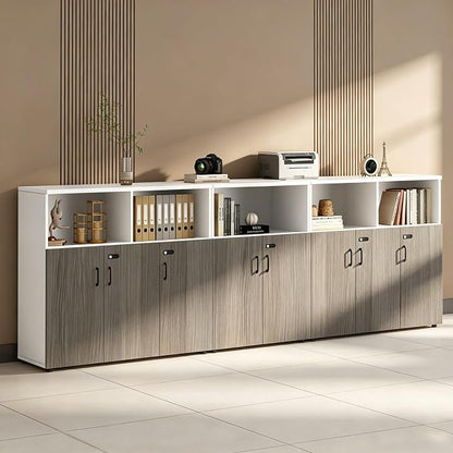 File Cabinet with Password Lock, Wood Lateral Filing Cabinet for Letter/A4 Files, 3 Drawer with Door, Printer Stand with Open Shelves for Home Office