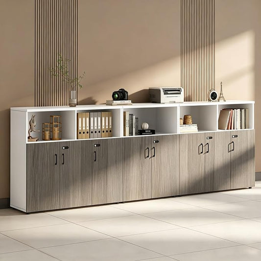File Cabinet with Password Lock, Wood Lateral Filing Cabinet for Letter/A4 Files, 3 Drawer with Door, Printer Stand with Open Shelves for Home Office