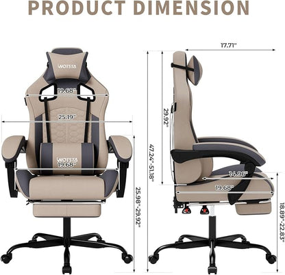 Gaming Chair with Massage,Ergonomic PC Gaming Chair with Footrest Comfortable Headrest and Lumbar Support, High Back, 300LBS (Grey)