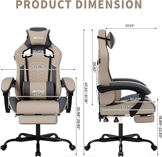 Gaming Chair with Massage,Ergonomic PC Gaming Chair with Footrest Comfortable Headrest and Lumbar Support, High Back, 300LBS (Grey)