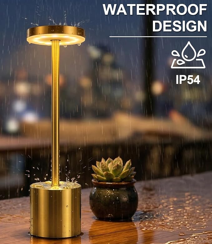 Swinerton Gold Cordless Table Lamp Set, 5000mAh Rechargeable Battery Operated Desk Lamp Wireless Table Light, 3 Color Dimmable Touch Lamp for Restaurant Dining Patio, Home/Apartment Decor