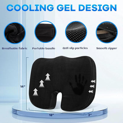 Memory Foam Seat Cushion & Plush Velvet Lumbar Support Pillow Set, Comfort Computer Chair Cushions for Tailbone & Back Pain Relief, Ergonomic Office Chair Cushion for Car, Home, Wheelchair (Black)