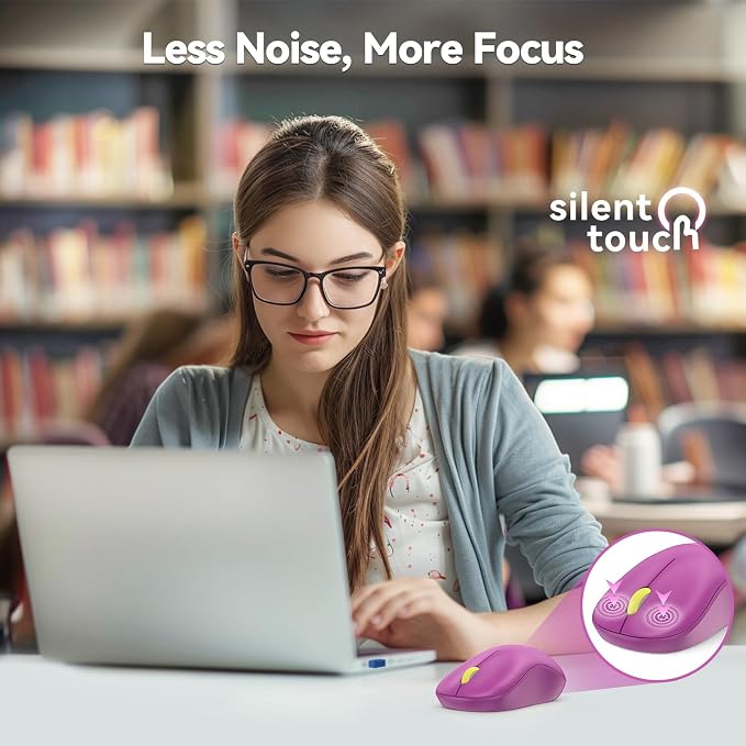 TECKNET Wireless Mouse for Laptop, 2.4G Silent Computer Mouse Quiet Click with 5 DPI Levels,Contoured Grip,Small Portable 30 Months Battery Cordless Mice for PC, Chromebook, Mac - Rose red