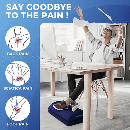 BlissTrends Foot Rest for Under Desk at Work-Versatile Foot Stool with Washable Cover-Comfortable Footrest with 2 Adjustable Heights for Car,Home and Office to Relieve Back,Lumbar,Knee Pain-Blue Long