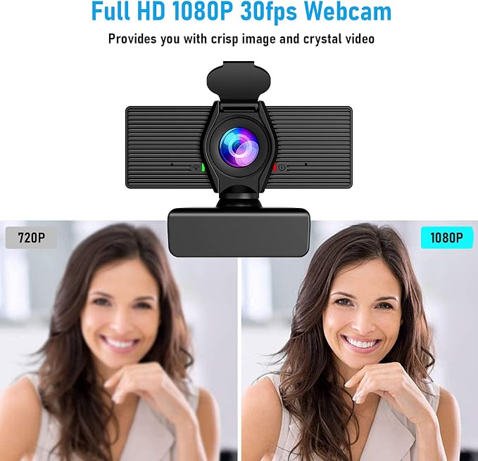 LITEPRO Webcam with Microphone & Privacy Cover, 1080P HD Web Computer Camera, USB Plug and Play Laptop PC Desktop Camera, Works with Zoom, Skype, Teams, Video Conferencing/Recording/Streaming