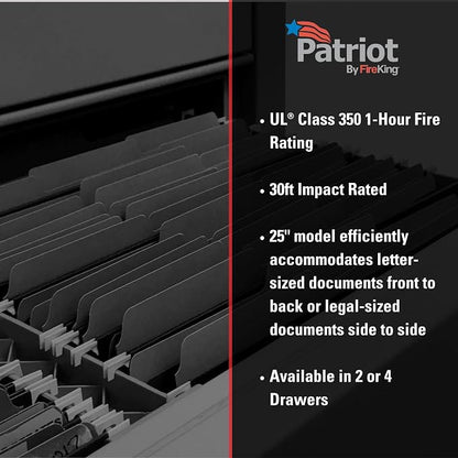 FireKing Patriot Vertical 4 Drawer Legal & Letter Fire Safe File Cabinet, Key Lock, 1 Hour Fire Rated UL Rated & Water Resistant, USA Made, Parchment