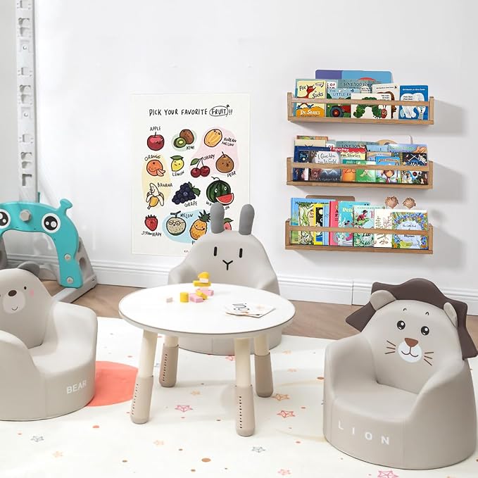 AZSKY Light Walnut Floating Nursery Shelves, Wall Mounted Book Shelves Nursery Kids Room Decor 24 Inch, Toddler Bookshelf for Bathroom Living Room Kitchen Spice Rack a Set of 3
