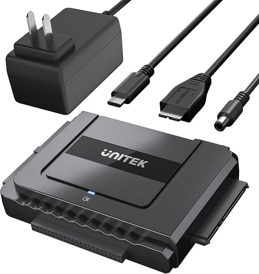 Unitek USB C to SATA 6Gbps IDE Adapter External Hard Drive Converter Kit for Universal 2.5/3.5 inch HDD/SSD Hard Drive Disk, DVD-ROM/CD-ROM/CD-RW, with USB C Connector & 12V/2A Power Adapter