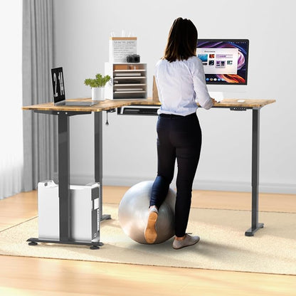 63 x 55 inch L-Shaped Standing Desk, Corner Computer Desk, Electric Standing Desk Adjustable Height, Sit to Stand Ergonomic Workstation for Home Office, Rustic Brown