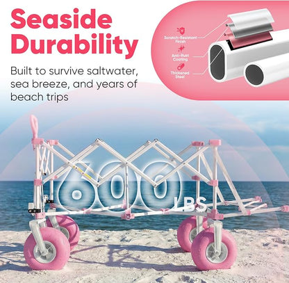 Sekey Heavy Duty Beach Wagon with 9" Big Sand-Proof Wheels, 300L Oversized Foldable Beach Cart with Cooler| Adjustable Handle & Balloon Tires for Sand, Camping,Vacation