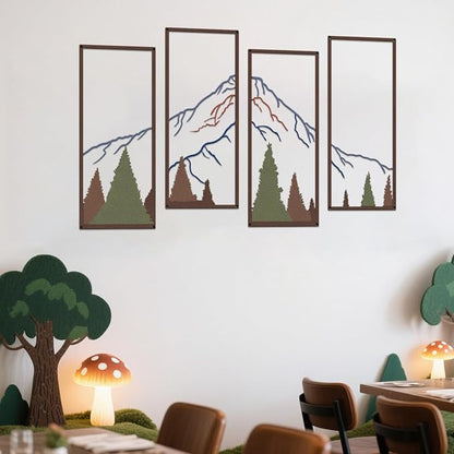 ruelen 4 Pcs Metal Mountain and Forest Wall Decor Colorful Landscape Mountain Wall Art Pine Tree Forest Wall Decoration Rustic Nature Wall Decor for Living Room Home Office Bathroom Indoor (Middle)