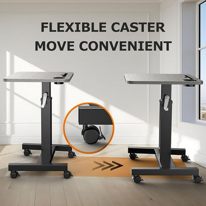 Mobile Standing Desk with Wheels, Elevating Table,Lift desks for Home Office,Rolling Portable Laptop Desk Height Adjustable, Mobile Computer Desk,Small Sit Stand Workstation（Black）