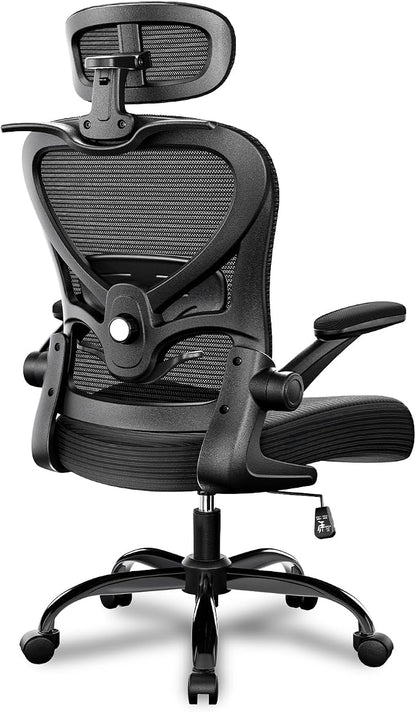 Freepub Ergonomic Office Chair with Headrest 3D, Mesh Office Desk Chair with Adjustable Lumbar Support, Computer Chair with Flip up Armrests, 350LBS Capacity - Design for Home/Offices - Black