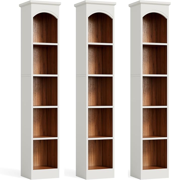 LITTLE TREE 70.9" Tall Bookshelf, 5-Tier Open Bookcase with Cubes, Bookshelves with Storage Space, Freestanding Narrow Bookcase for Home Office, White, 3 Pack