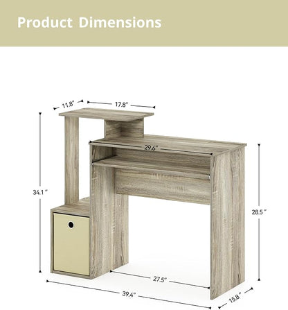 Small Computer Desk with Drawer, Writing Desk with Storage Shelves for Home Office Bedroom, Oak/Ivory
