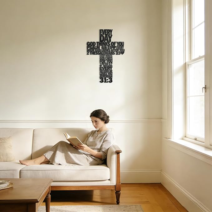 Christian Wall Art Christian Gifts For Women Men Black Metal Cross Wall Decor For Living Room,Bedroom,Bathroom,Office,Church,Farmhouse Crucifix Vintage Rustic Home Decor Inspirational Religious Gifts