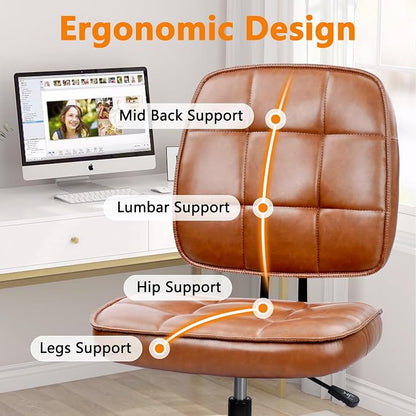 CLATINA Home Office Chair No Arms with Wheels, Armless Small Leather Ergonomic Low Back Desk Chairs Adjustable Height 360° Swivel Rolling Computer Task Chair for Work Conference Room, Brown, 6 Pack