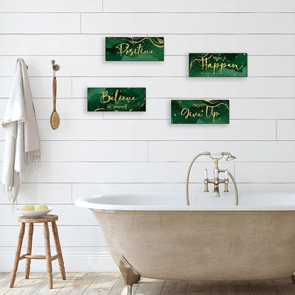 FENCORDAR 4 Piece Green and Gold Wall Decor Set Motivational Wall Decor Inspirational Wooden Signs for Bedroom Bathroom Women’s Office Abstract Elegant Art for Home or Office Decoration 10X4 Inches