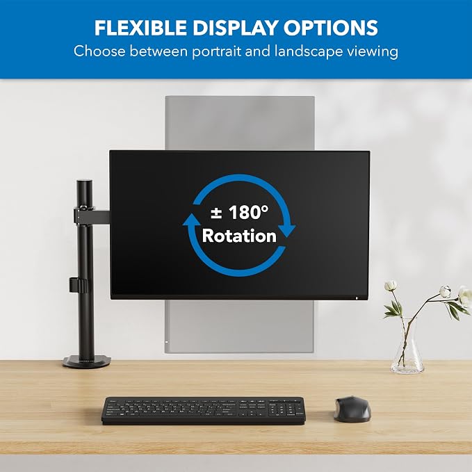 Mount-It! Single Monitor Arm Desk Mount for 17-32 Inch Screens, Holds up to 19.8 lbs, Height Adjustable Full Motion Stand, Steel, Clamp and Grommet Base, VESA 75x75 100x100, Cable Management, Black