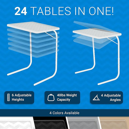 Table-Mate TV Tray Table | Portable Desk Folding Dinner Tray, Couch Table Trays for Eating Snack Food, Portable Laptop Desk, Bed Trays for Eating | Adjustable TV Trays with 3 Angles and Cup Holder