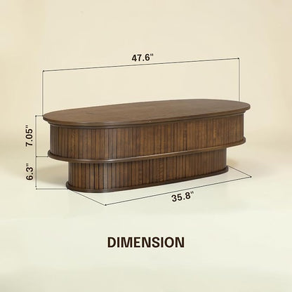 NTC Stream DOU Coffee Table, Modern Oval Wood Table with Removable Top Hidden Storage, Double-Layer Design with Vertical Groove Detail, Contemporary Center Table for Living Room, Dark Walnut