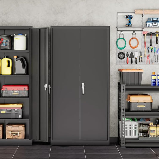 INTERGREAT Metal Garage Storage Cabinet with Lock, 72" Storage Cabinet with Locking Doors and 4 Adjustable Shelves, Lockable Steel Tool Cabinet for Home Office, School, Black
