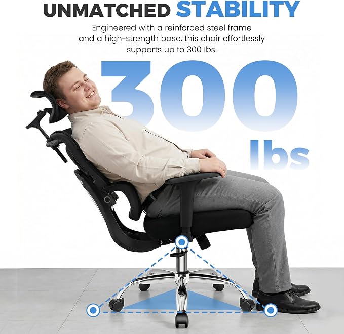 Ergonomic Office Chair, High Back Mesh Desk Chairs Comfy with Adjustable Lumbar Support, Home Computer Gaming Chair with 3D Headrest for Long Hours, 8 Pack
