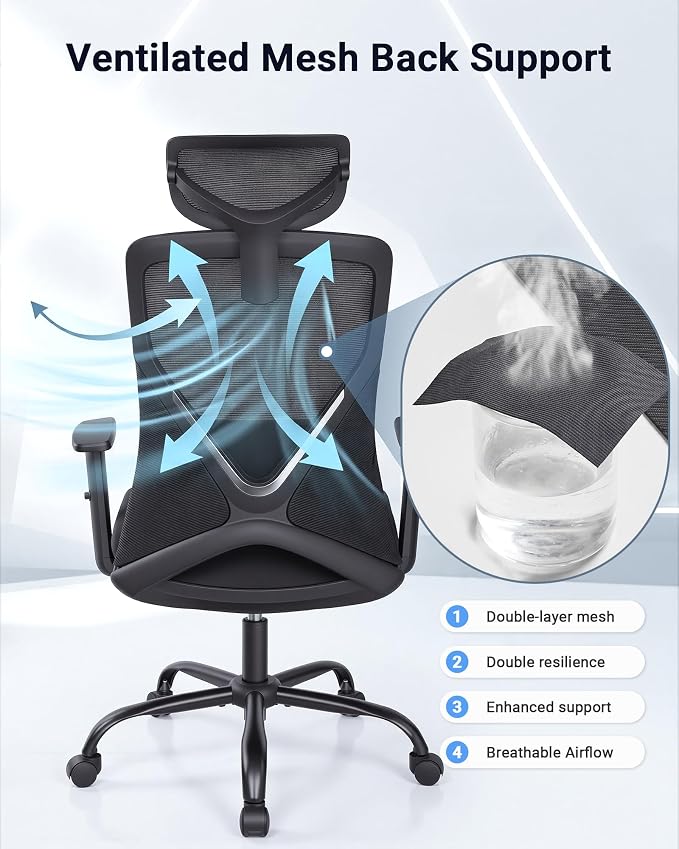 HYLONE Ergonomic Office Chair with Adaptive Gravity Balance Recline, High Back Mesh Chair with Adjustable Headrest & Lumbar Support, X-Frame Structure, Comfortable Big and Tall Home Office Chair