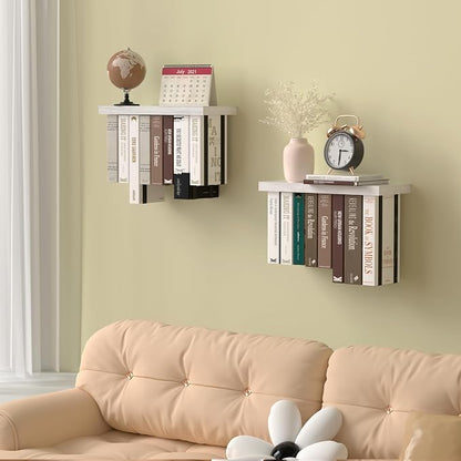 Floating Book Shelves for Wall Set of 2, Unique Wood Hanging Bookshelf | Easy Install Wall Bookshelf with Anti-Tilt Metal Bracket, Floating Bookshelf Storage Display Wall Shelves for Home Decor