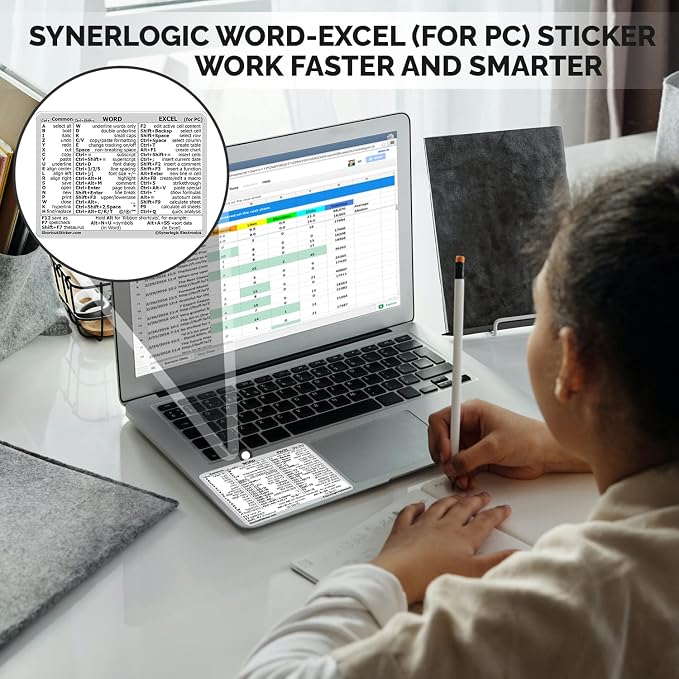 SYNERLOGIC Microsoft Word/Excel (for Windows) Reference Guide Keyboard Shortcut Sticker, Laminated, No-Residue Vinyl (White/Small, Pack of 5)