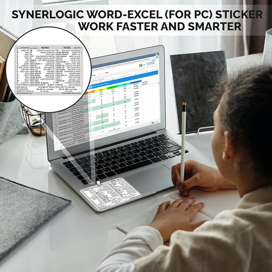 Synerlogic (100pcs) Word/Excel Windows Shortcut Sticker | Reference Guide Keyboard Shortcuts | Work from Home Essentials | Excel Shortcuts Cheat Sheet Laminated Vinyl (White/Small/100)
