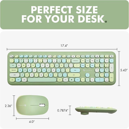 X9 Green Wireless Keyboard and Mouse Combo – 2.4G and Bluetooth Connectivity, Retro Typewriter-Style Wireless Keyboard and Mouse Set, Colorful Bubble Keyboard for Aesthetic Workspaces