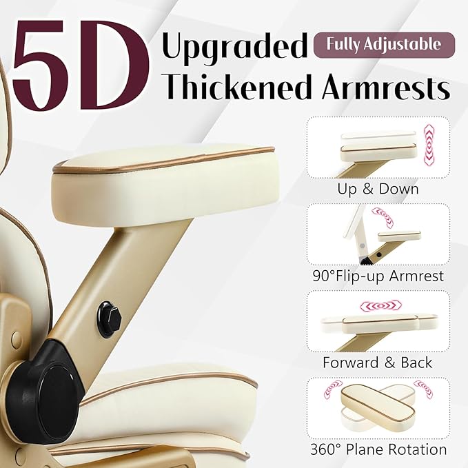 Big and Tall Office Chair 500lbs,5D Armrests Heavy Duty Executive Leather Chair with Comfortable Seat, Adjustable Lumbar, High Back, Large Computer Desk Chair for Home Office, Beige