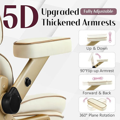 Big and Tall Office Chair 500lbs,5D Armrests Heavy Duty Executive Leather Chair with Comfortable Seat, Adjustable Lumbar, High Back, Large Computer Desk Chair for Home Office, Beige