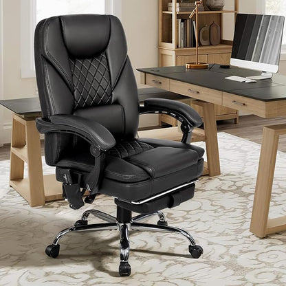 Massage Office Chair with Foot Rest, 6-Point Vibration and Heat Ergonomic Executive Chair, High Back Reclining Leather Desk Chair with 135° Recline, 400 LBS, Cozy